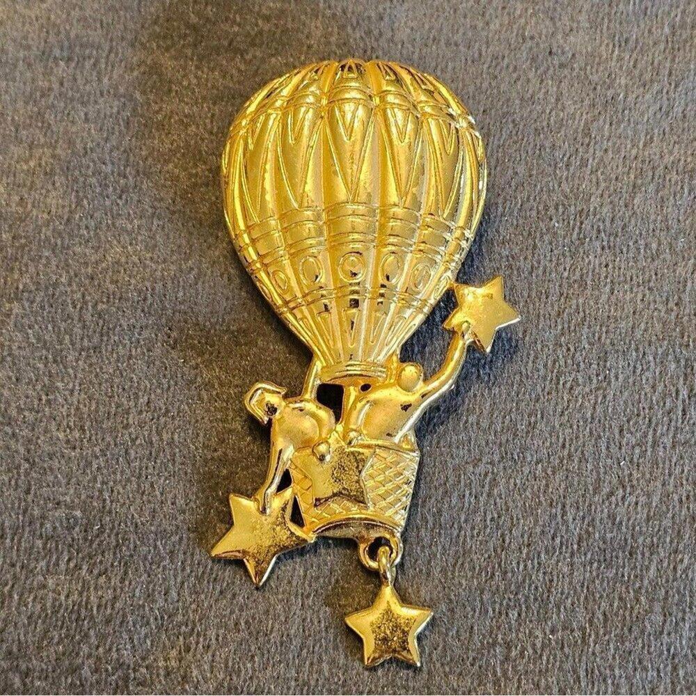 Vintage JJ Gold Tone Hot Air Ballon Brooch/ Jonette Jewelry